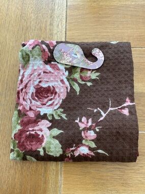 NWT April Cornell Cottage Rose Floral Brown Waffle Weave Kitchen Towel